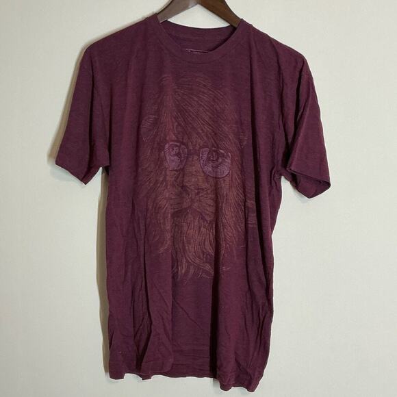 Marc Ecko Shirt Men L Burgundy Hell's Graphic Tee Short Sleeve Patch - Picture 1 of 5